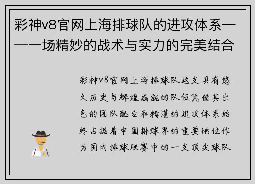 彩神v8官网上海排球队的进攻体系——一场精妙的战术与实力的完美结合